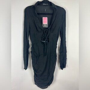 Prettylittlething, Lace Up Detail Bodycon Dress in Black. Size: 6 (US). NWT